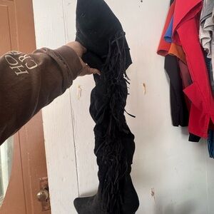 Fringe Black Suede Women's Boots